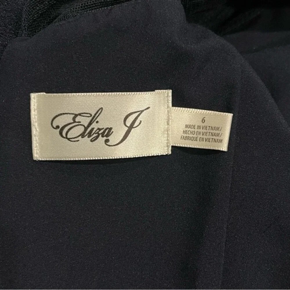 Eliza J. Navy Blue One Shoulder Illusion Ruffle Mermaid Gown Size 6 - Picture 9 of 14